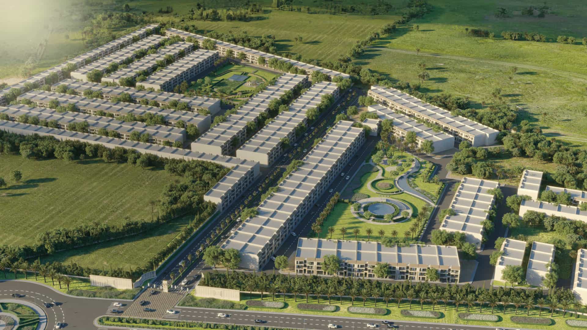 Aerial render of Lake City Townhouses, Lahore